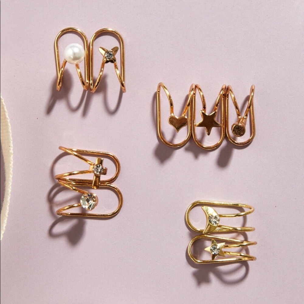 Rhinestone & Pearl decor ear cuffs
